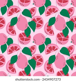 Patrón sin fisuras de las frutas sobre fondo rosa. Ilustración de vector