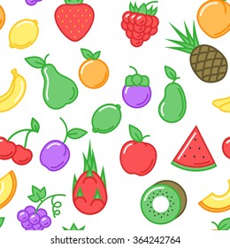 Fruits seamless pattern  on white background, natural and healthy food. Vector illustration for your design 