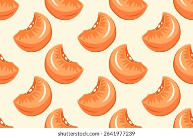 Fruits Seamless pattern. Slices of ripe juicy fruit on white background. Apricot background. Fresh ripe apricot slices. Repeatable texture with whole juicy vitamin. Vector illustration