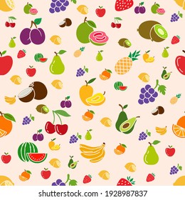 fruits seamless pattern . Summer tropical healthy food. Cute background. Vector illustration