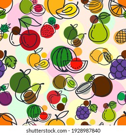 fruits seamless pattern . Summer tropical healthy food. Cute background. Vector illustration