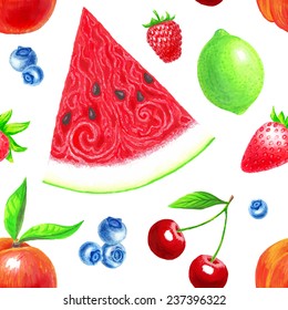 Fruits seamless pattern. Vector illustration.