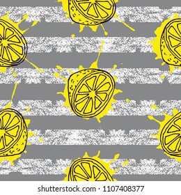 Fruits Seamless pattern, yellow lemon, hand drawn elements, cartoon image