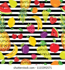 Fruits seamless pattern for your design. Vector illustration. Hand drawn