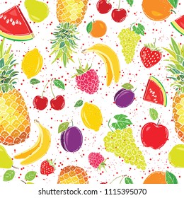 Fruits seamless pattern for your design. Vector illustration. Hand drawn