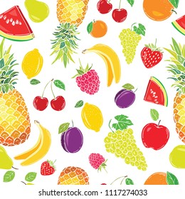 Fruits seamless pattern for your design. Vector illustration. Hand drawn