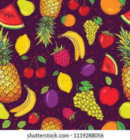 Fruits seamless pattern for your design. Vector illustration. Hand drawn