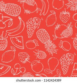 Fruits seamless pattern for your design. Vector illustration. Hand drawn