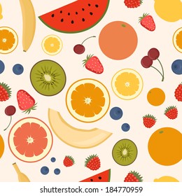 Fruits seamless pattern for your design on the dark background. Vector. Eps 10
