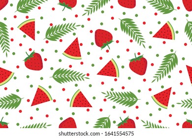 Fruits seamless repeatable pattern vector, strawberry and watermelon pattern isolated on white background. Ready to print, Easy to edit, suitable for background, wallpaper, clothes, etc.