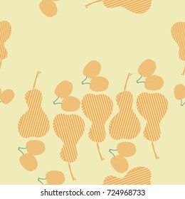 Fruits seamless  striped pattern . Hand drawn.