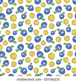 Fruits Seamless Vector Background with Funny Plums and Apricots
