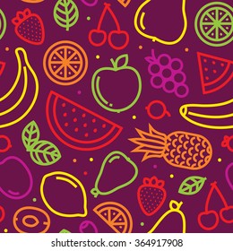 Fruits seamless vector pattern on purple