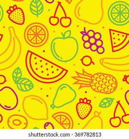 Fruits seamless vector pattern on yellow
