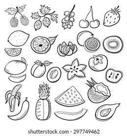 Fruits set black and white