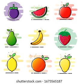 Fruits Set cute logo flat on green color background, Fruits Set cute icons, Fruits Set icon vector graphics.