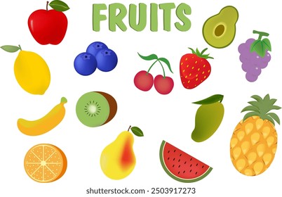 Fruits  set element Vector Colorful. For Educational, Commercial and any other theme illustration.