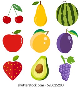 Fruits set. Flat design, vector illustration, vector.