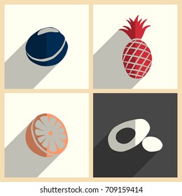 Fruits set of flat icons with shadow. Simple vector illustration