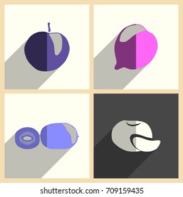 Fruits set of flat icons with shadow. Simple vector illustration