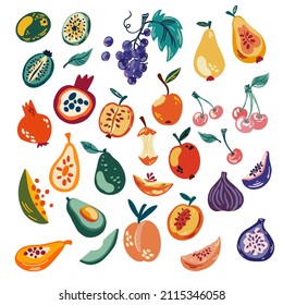 Fruits set. Fresh food, healthy food concept. Cartoon flat vector illustration isolated on white background.