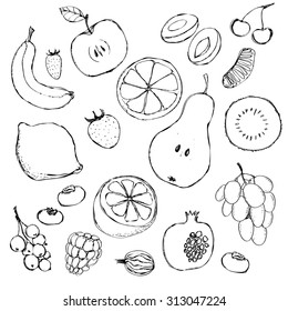 Fruits. Set of hand drawn graphic illustrations