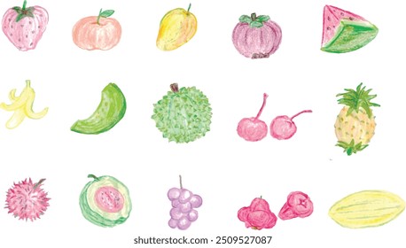fruits set. hand drawn pencil style