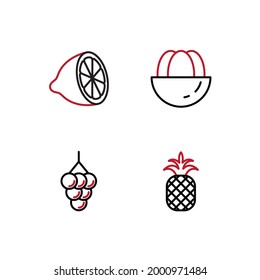 icono conjunto de frutos, icono de signo de conjunto de frutos aislados, ilustración vectorial