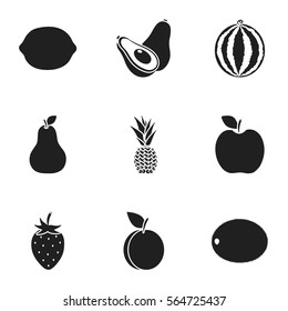Fruits set icons in black style. Big collection of fruits vector symbol stock illustration