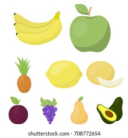 Fruits set icons in cartoon style. Big collection of fruits vector symbol stock illustration