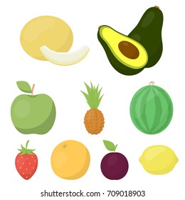 Fruits set icons in cartoon style. Big collection of fruits vector symbol stock illustration