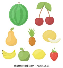 Fruits set icons in cartoon style. Big collection of fruits vector symbol stock illustration