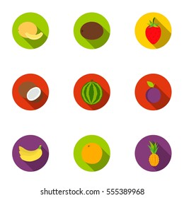 Fruits set icons in flat style. Big collection of fruits vector symbol stock illustration