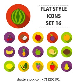 Fruits set icons in flat style. Big collection fruits vector symbol stock illustration