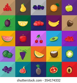 Fruits Set - Isolated On Background - Vector Illustration, Graphic Design. For Web, Websites, Print, Presentation Templates, Mobile Applications And Promotional Materials  