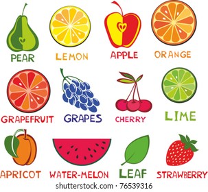 fruits set  isolated on White background. Vector illustration