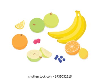Fruits set. Isometric vector illustration in flat design.