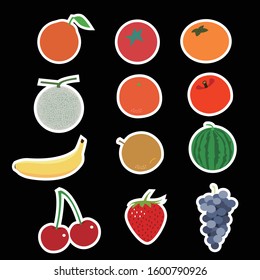 Fruits set on black background.