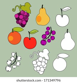 Fruits set in  simple style