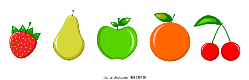 Fruits set: strawberry, pear, apple, orange, cherry