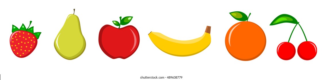 Fruits set: strawberry, pear, apple, banana,orange, cherry