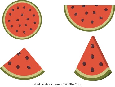 Fruits Set of Summer fruit collection Fruits watermelon Vegetarian and ecology food Vector illustration. eps