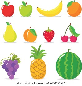 Fruits set sweet a lot of fruits colorful illustration