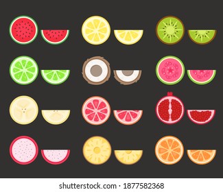 Fruits set. Tropical and exotic fruits. Vector illustration 