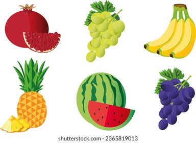 Fruits set. variation of fruits. fruit basket. healthy eating. vector. isolated with white background.