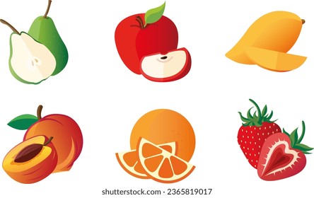 Fruits set. variation of fruits. fruit basket. healthy eating. vector. isolated with white background.