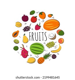 Fruits set. Vector flat illustration. Vegetarian concept