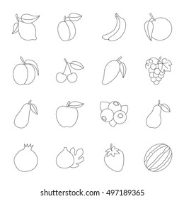 Fruits set of vector icons, line style