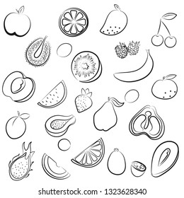 Fruits. Set of vector fruits. Simple fruit illustration