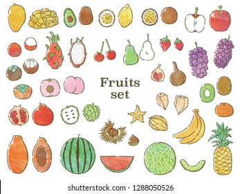 fruits set with watercolor texture
